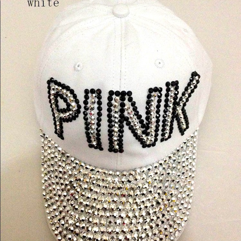Diamond Point PINK Cotton Denim White Baseball Cap